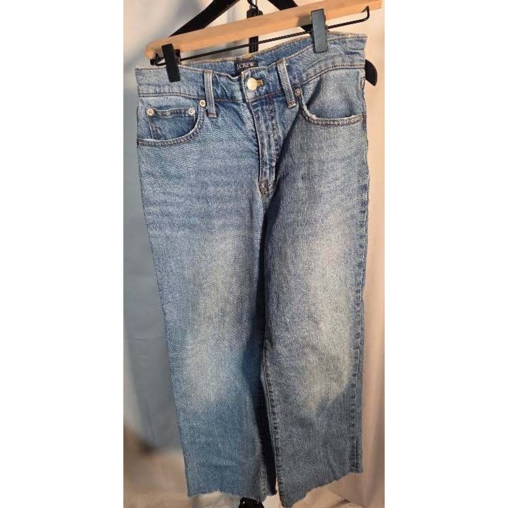 J.Crew High-Rise Slim Wide-Leg Jeans‎ Medium Wash Raw Hem Size 25